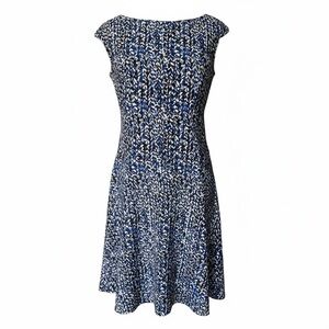 Chaps Navy and White Patterned Midi Dress Slip On
